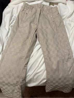 Sunice Light Beige Plaid Wide Leg Ski Pants